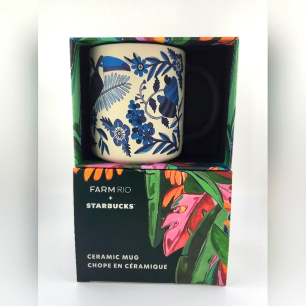Starbucks +Farm RIO Blue and Cream Accent Mug with Floral Design